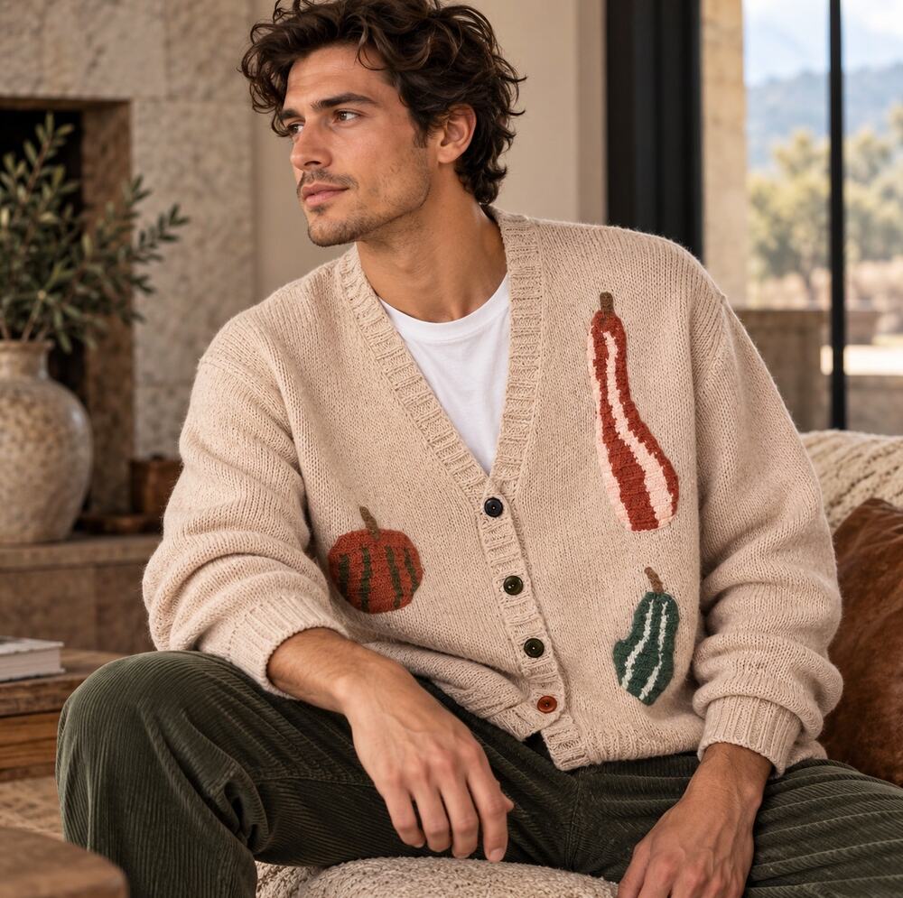 STORY MFG Pumpkin King Twinsun Cardigan Natural Tan Squash Sz M $680 {V16}